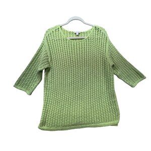 J. Jill Womens Open Knit Sweater Medium Green Cotton Blend